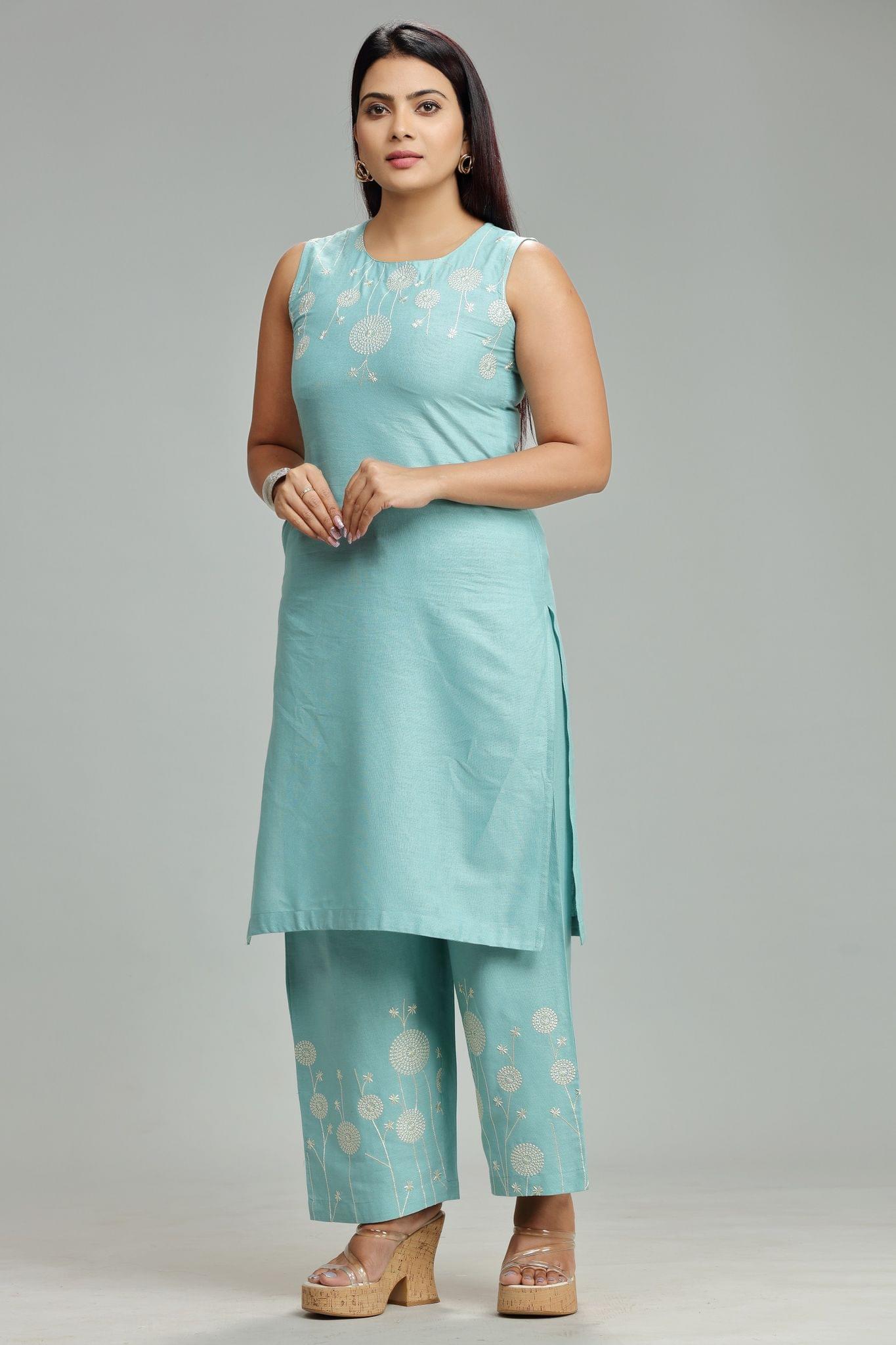 Jazeera Sky Blue Cotton Kurta With Pant Set