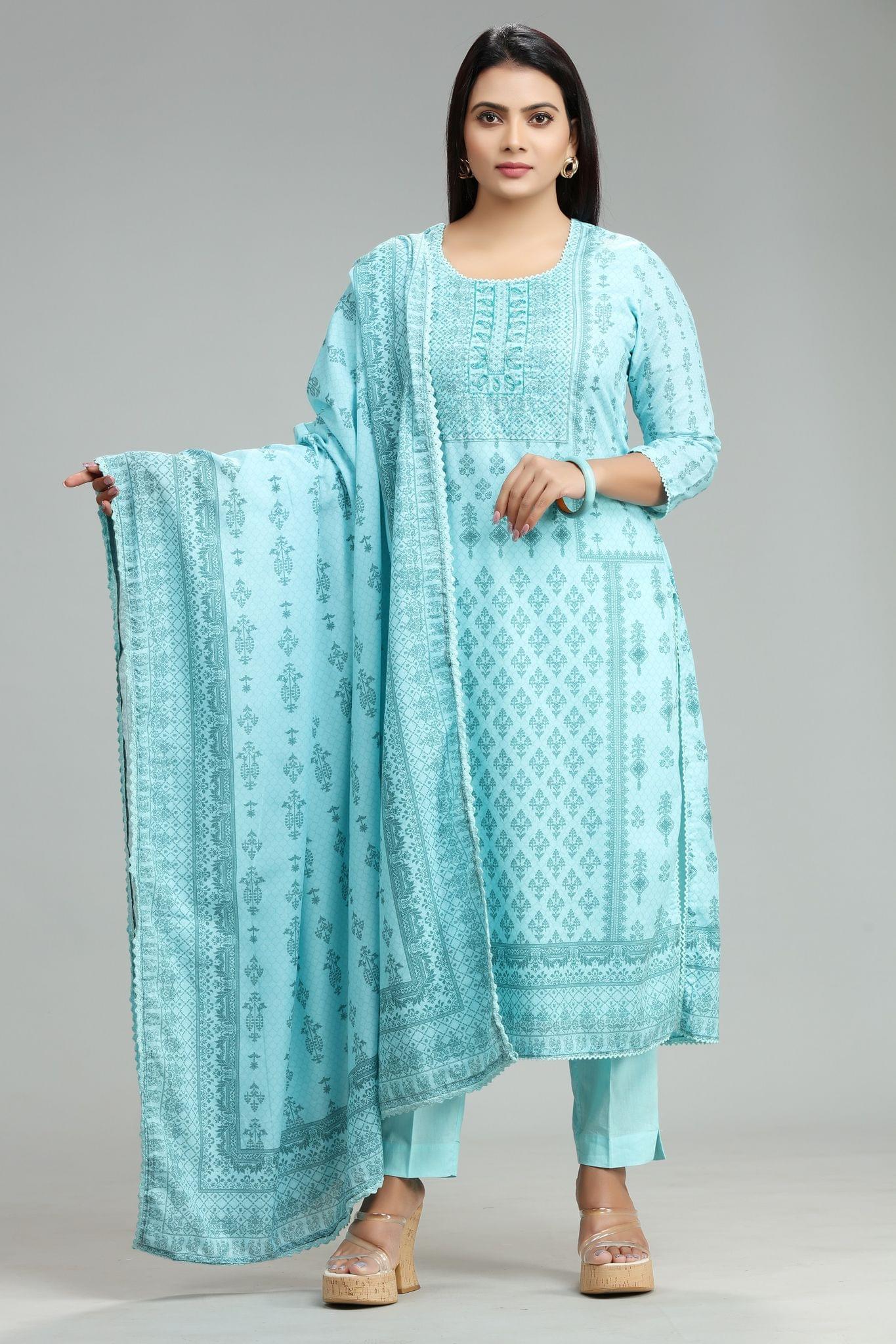 Banu Sky Blue Jaipuri Cotton Suit Sets