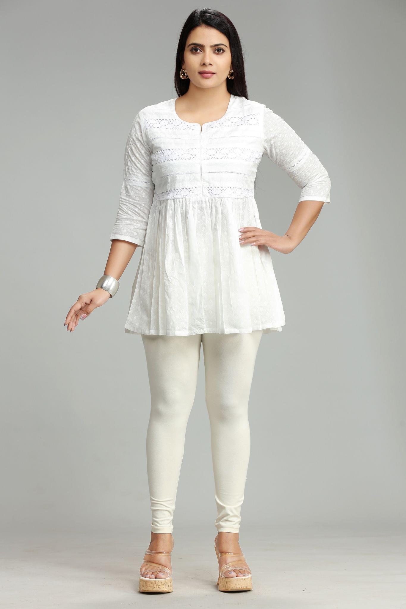 Anuradha White Cotton Short Kurti