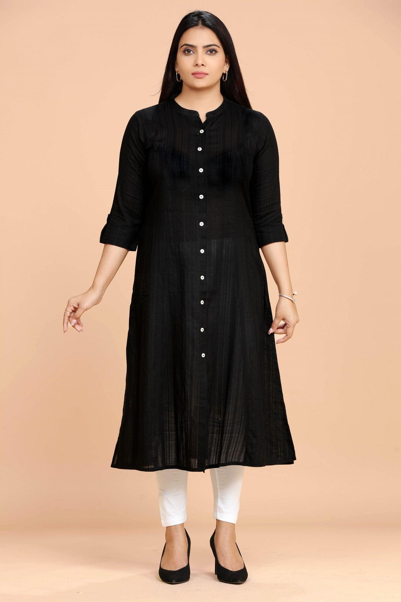 Bhaumi Black Textured Dobby kurti