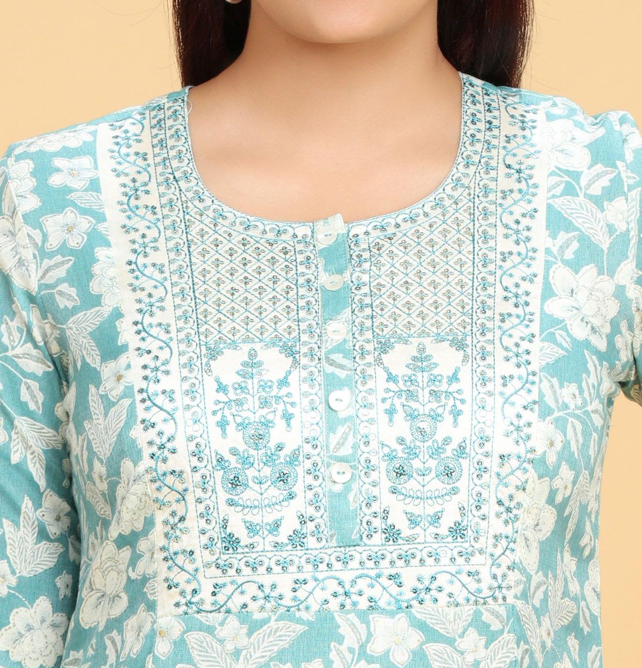 Iksha Sky Blue Rayon Kurta With Pant Set
