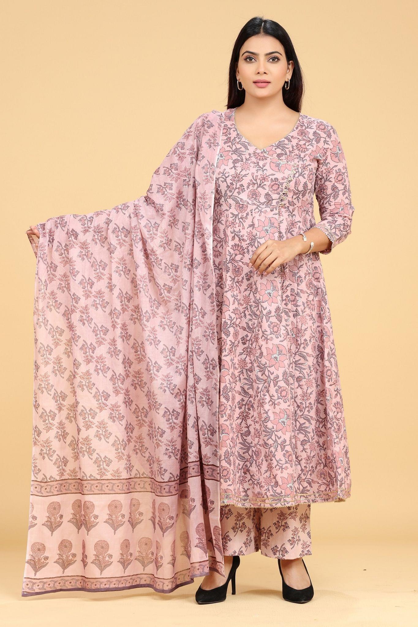 Harshali Light Purple Jaipuri Cotton Suit Sets