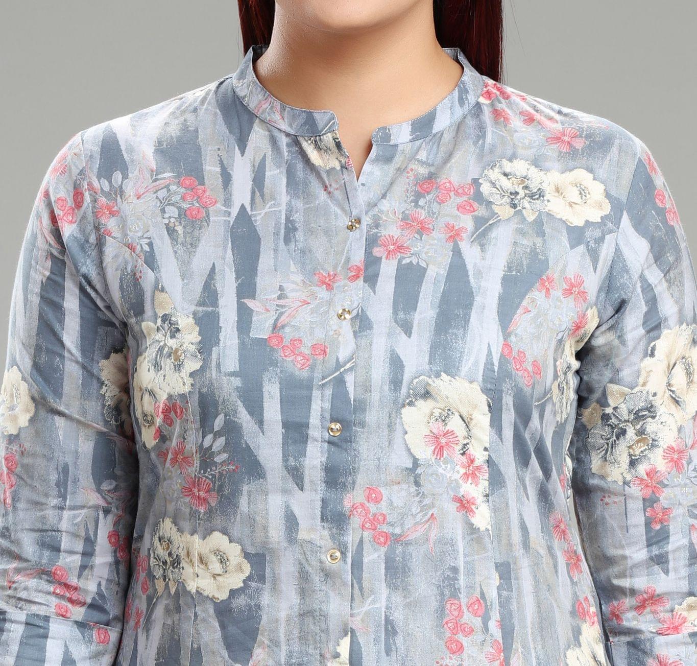 Reashma Gray Cotton Kurta With Pant Set