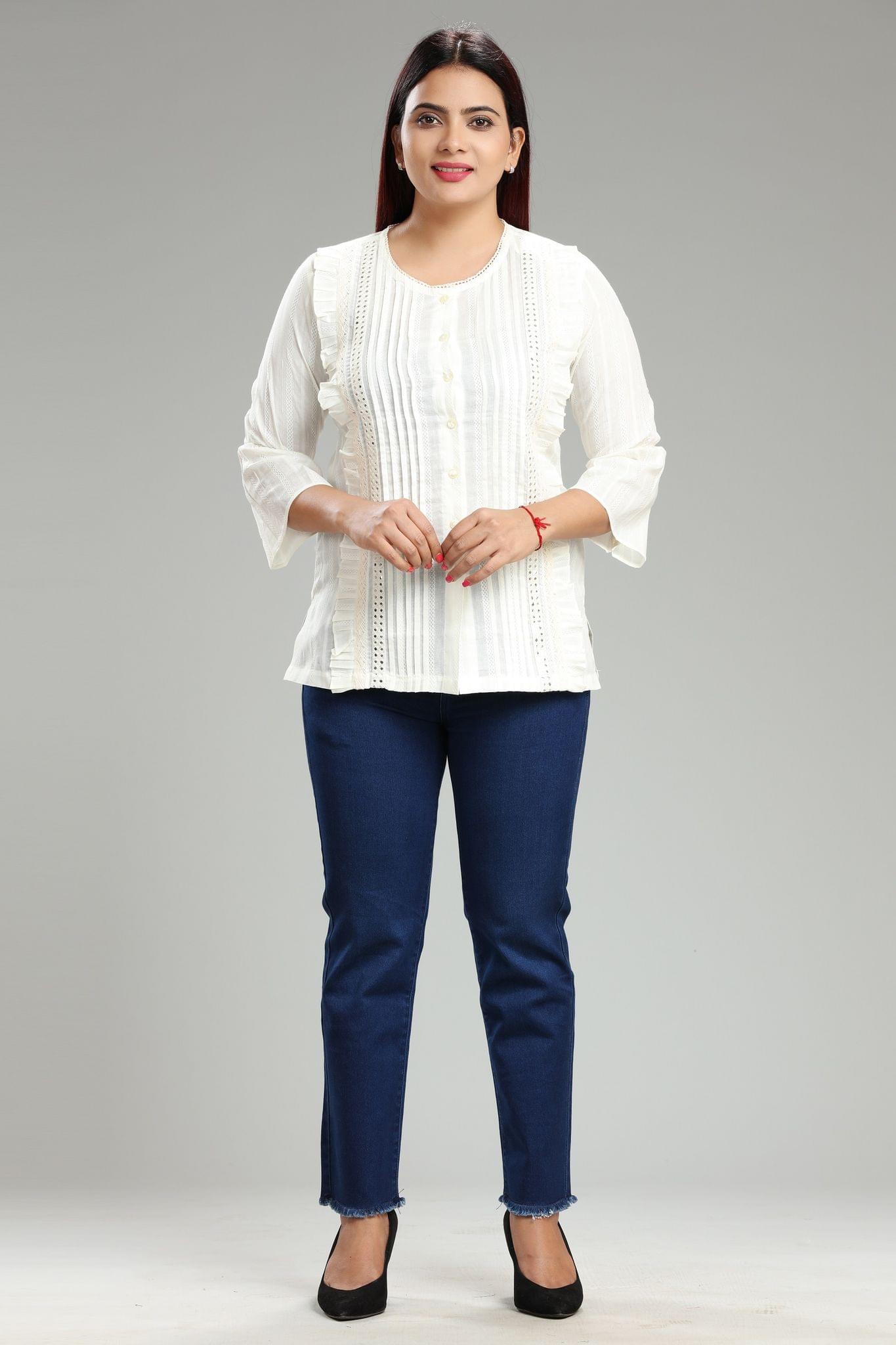 Aasrita Off White Cotton Short Kurti