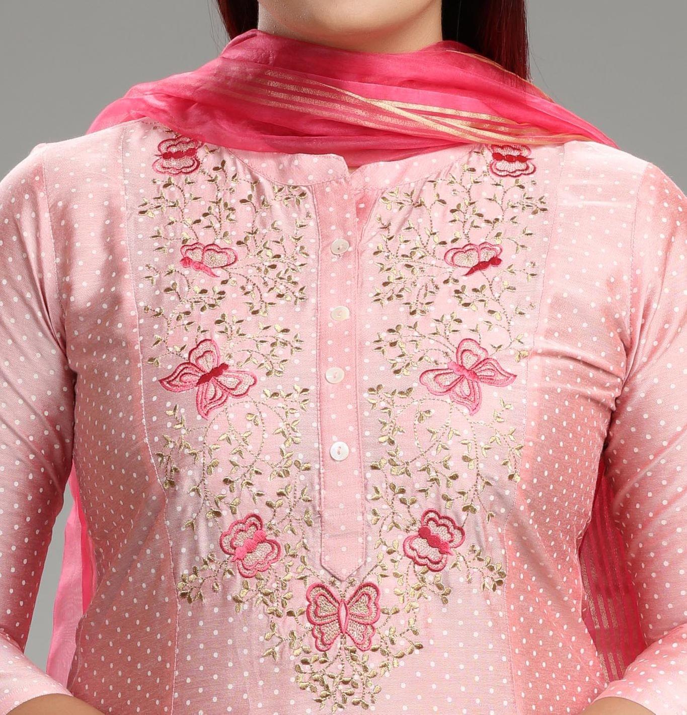 Hasika Light Pink Green Cotton Silk Embroidered Suit Set