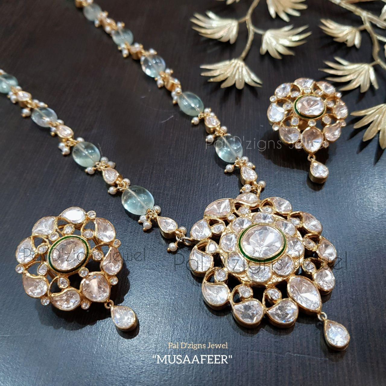 Musafeer Moissanite Polki Pendant Set