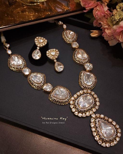 Hussaina Key Moissanite Big Polki Necklace Set