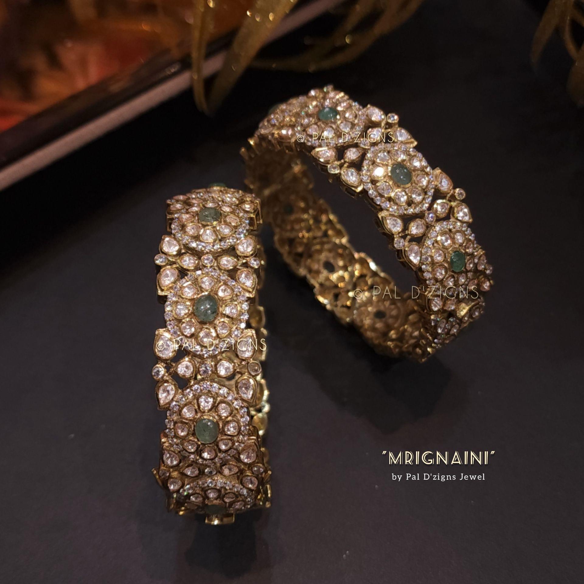 Mrignaini (2-2" Size) Moissanite Polki Bangles (Pair)