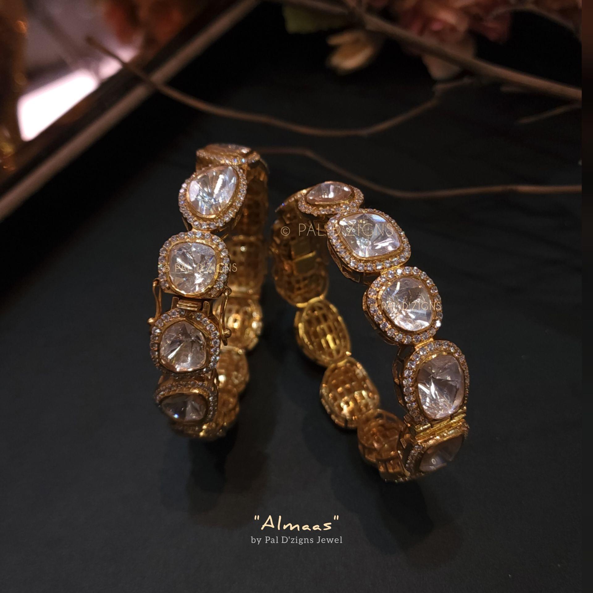 Almaas (2-6" Size) Moissanite Polki Bangles (Pair)