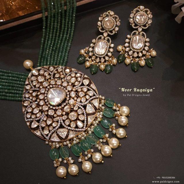 Noor Ruqaiya- Antique Polki Long Necklace Set