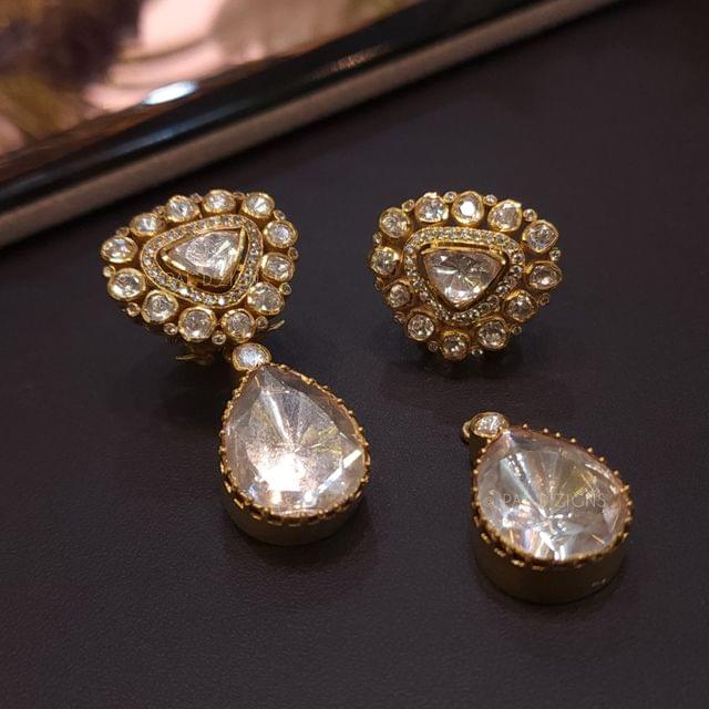 Lock Key Gold Look Moissanite Polki Stud Drops