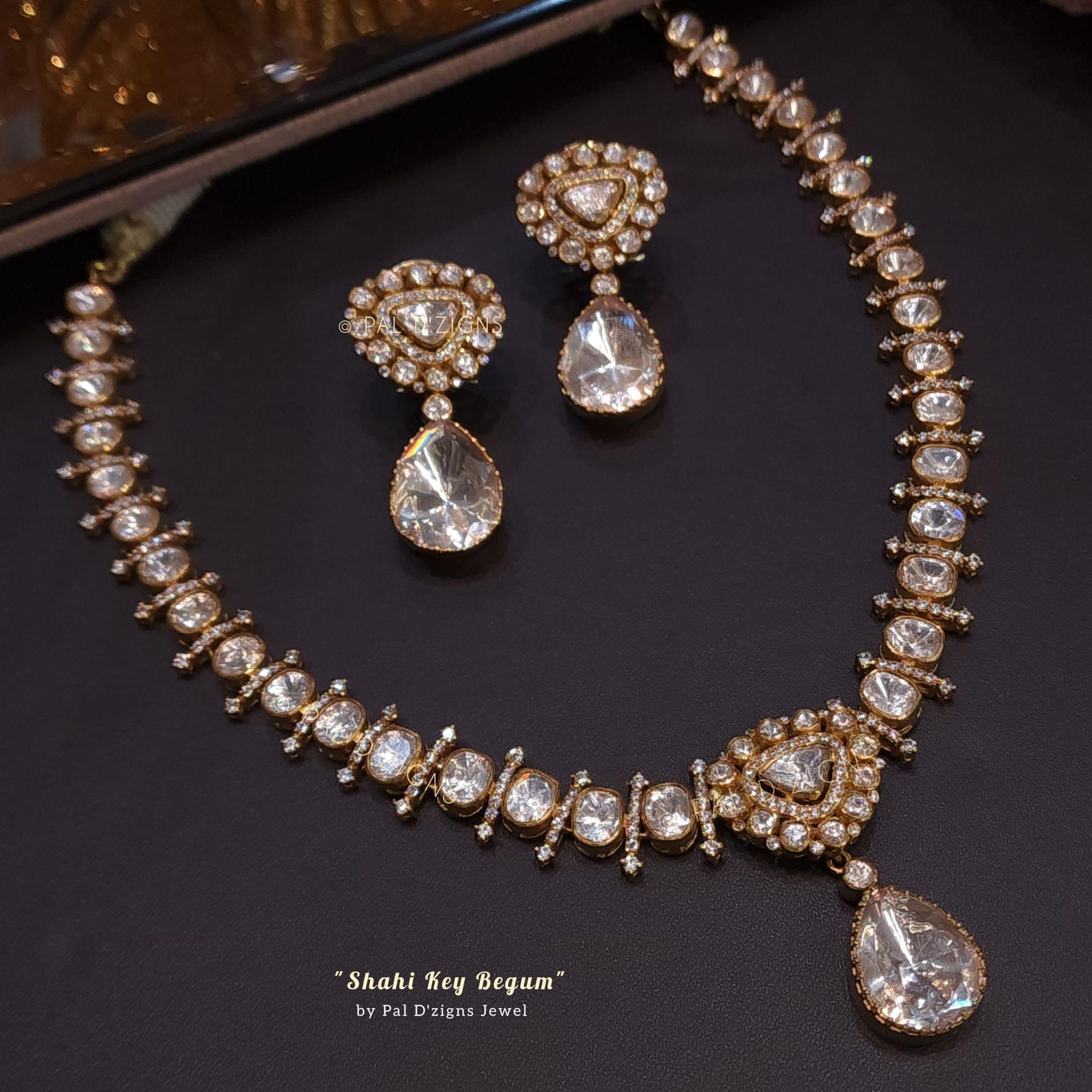 Shahi-Key-Begum - Moissanite Polki Necklace Set