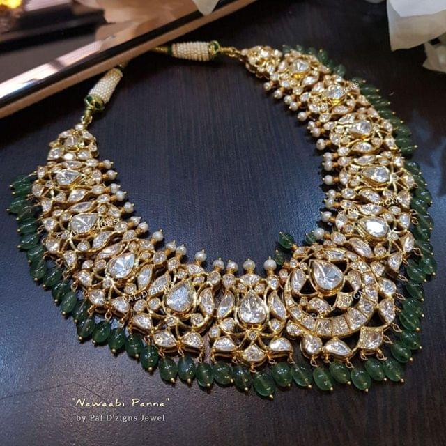 Nawaabi Panna Moissanite Polki Necklace