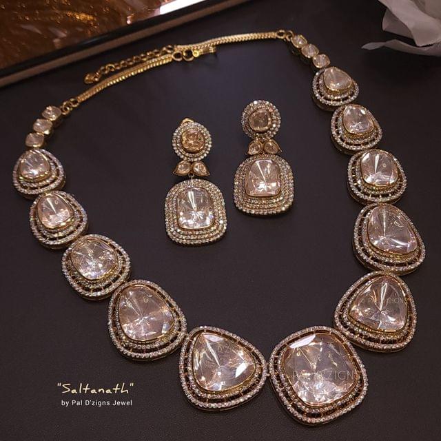 Sultanat Moissanite Big Polki Necklace Set