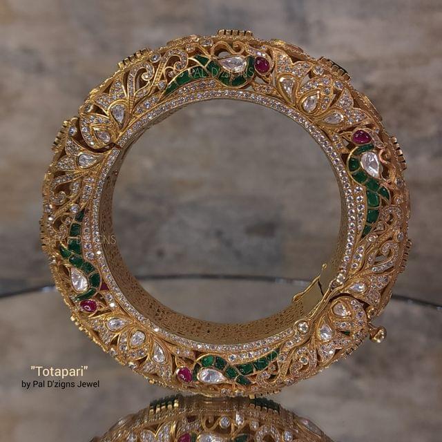 Totapuri (2-6" size) (Single) Moissanite Polki Heavy Bangle