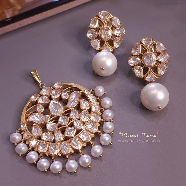 Phool Tara Moissanite Polki Pendant Set