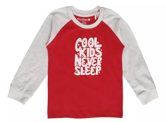 Red Raglan Sleeve T-Shirt With Cool Kids Never Sleep Print