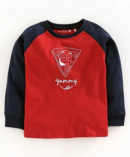 Red Raglan Sleeve T-Shirt With Pizza Print
