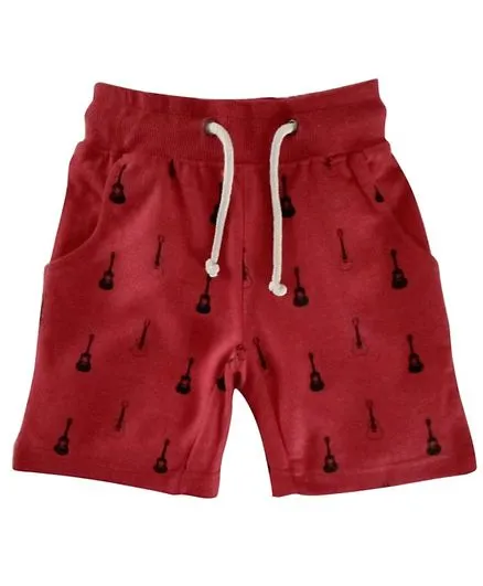 Red Shorts With Guitar Prints