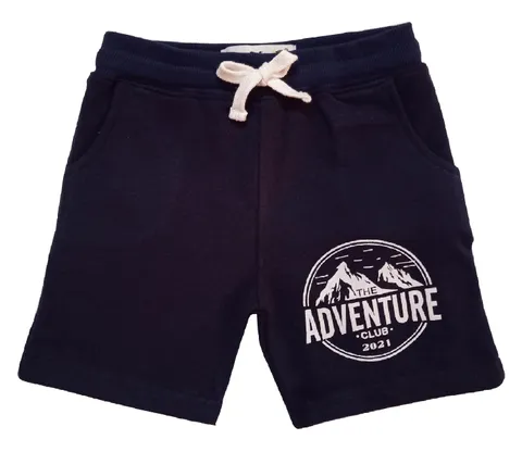 Knit Shorts With Adventure Print - Navy Blue