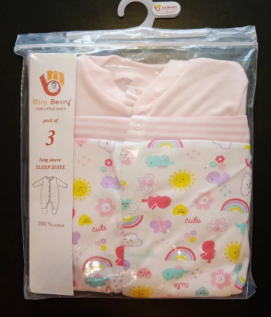3 Piece Sleep Suit With Rainbow Print  - Pink