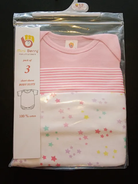 Pink 3 Pcs Body Suits - 6 to 9 Months