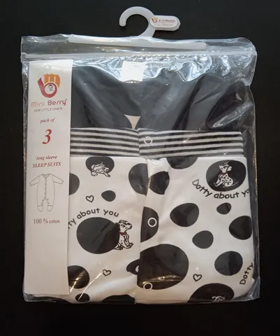 3 Piece Sleep Suit With Puppy Print - Black