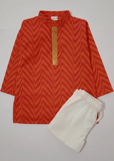 Wave Designed Woven Kurta Pyjama Set - Orange