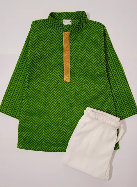 Goemetric Designed Woven Kurta Pyjama Set - Green