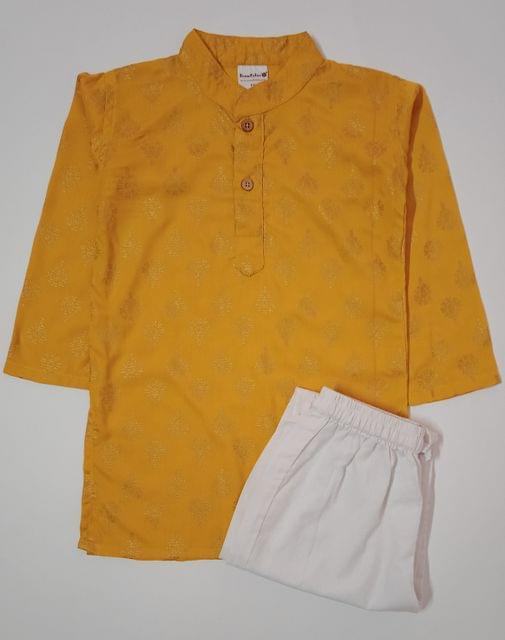 Floral Printed Kurta Pyjama Set - Yellow