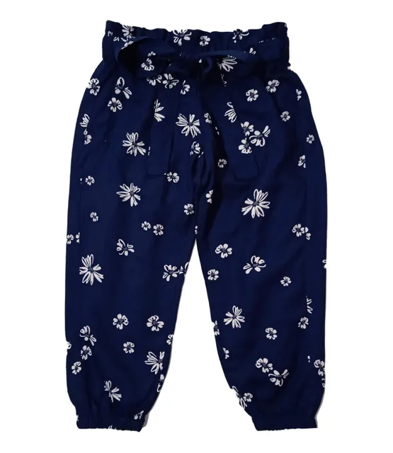 Jogger Style Pant With Floral Print - Navy Blue