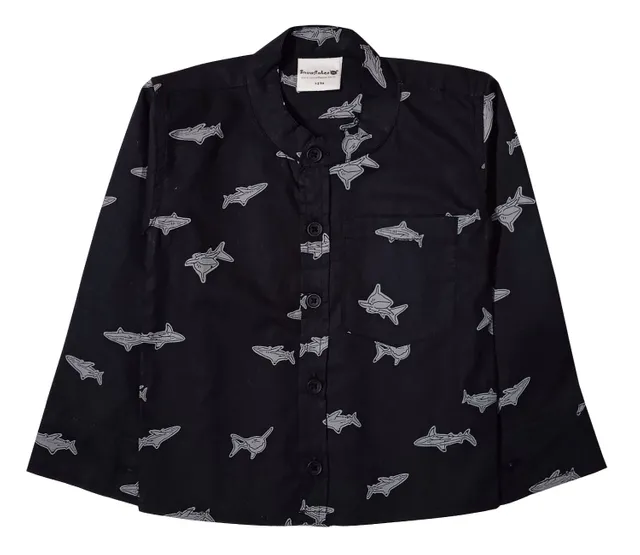 Full Sleeve Shirt With Shark Print - Black