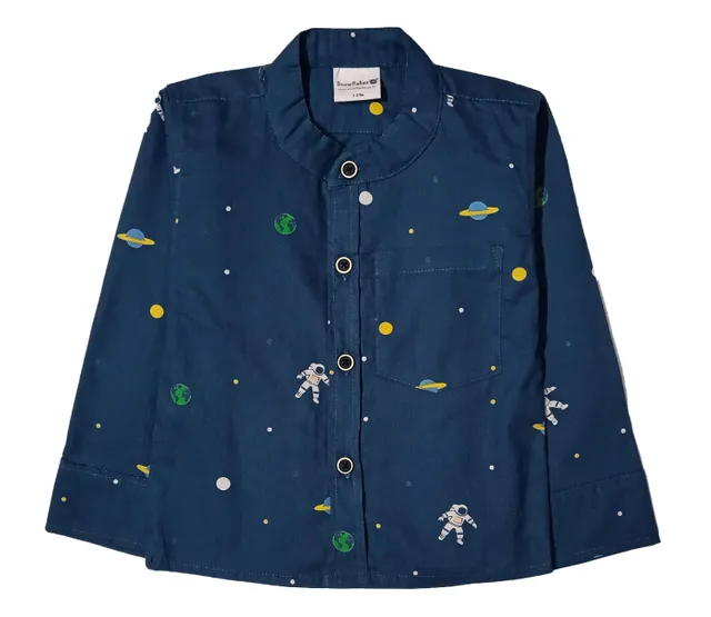 Full Sleeve Shirt With Astronaut Print - Blue