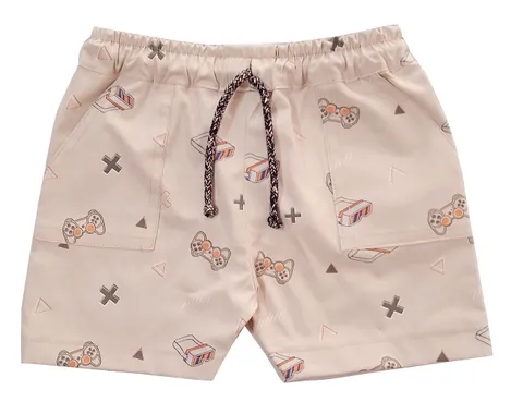 Boys' Knee Length Shorts With Gaming Prints - Beige