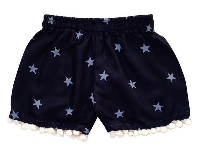 Girls Pom Pom Shorts With Star Print - Blue