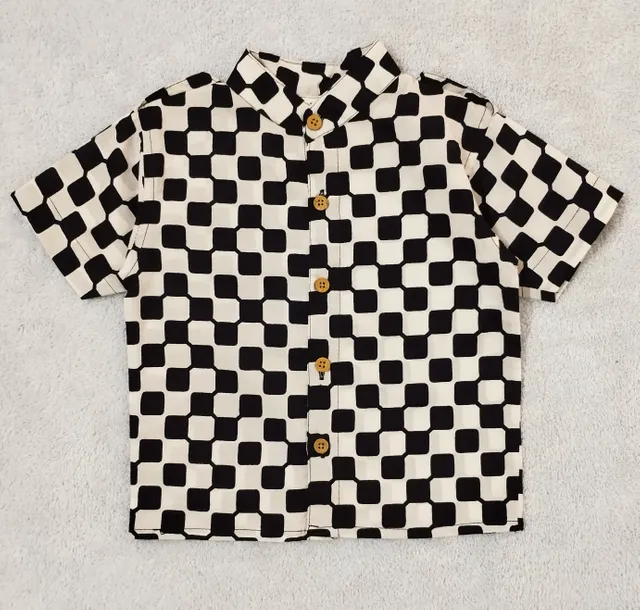 Checkered Cotton Shirt With Half Sleeve - Black & White