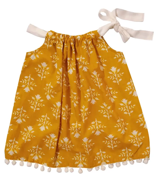 Snowflakes Floral Tying Style Frock - Yellow