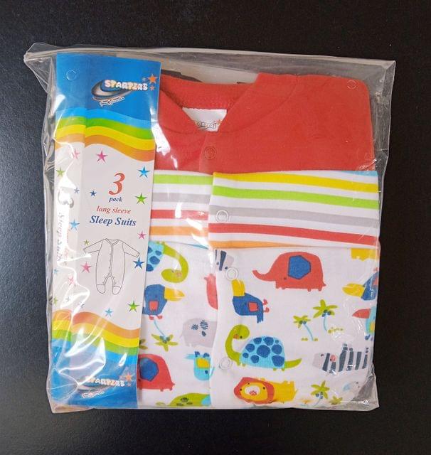 3 Piece Sleep Suit Set With Animal Prints - Red