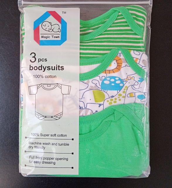 3 Piece Body Suit Sets With Animal Prints - Green