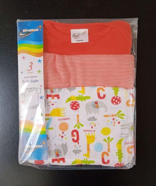 3 Piece Body Suit Sets With Elephant Prints - Red