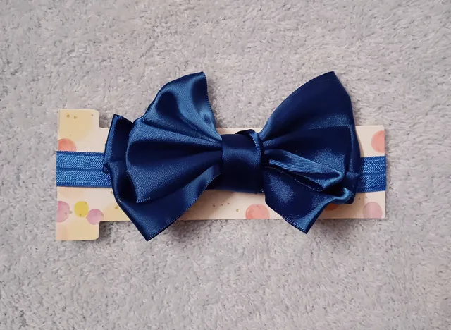 Elasticated Hairband With Bow Applique - Navy Blue