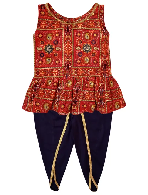 Snowflakes Girls Kurti With Dhoti Style Pant Set - Red & Navy Blue