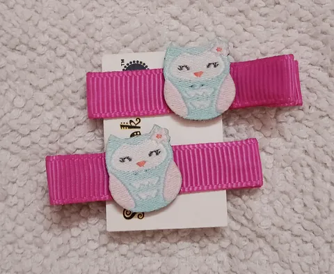 Hair Clip with Owl Applique - Pink
