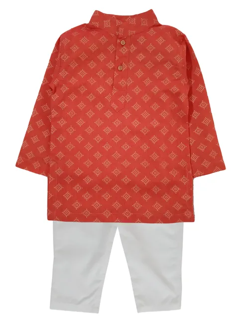Snowflakes Boys Kurta With Diamond Prints & Pyjama Set  - Orange