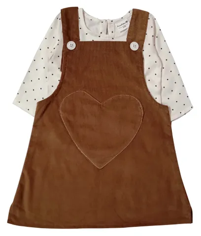 Corduroy Pinafore With Top Combo - Brown And White