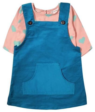 Corduroy Pinafore With Top Combo - Blue and Pink