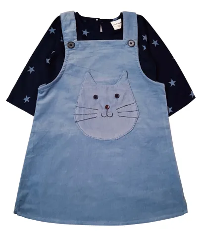 Corduroy Pinafore With Top Combo - Blue And Dark Blue