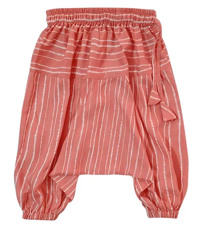 Snowflakes Girls Striped Harem Pants - Pink