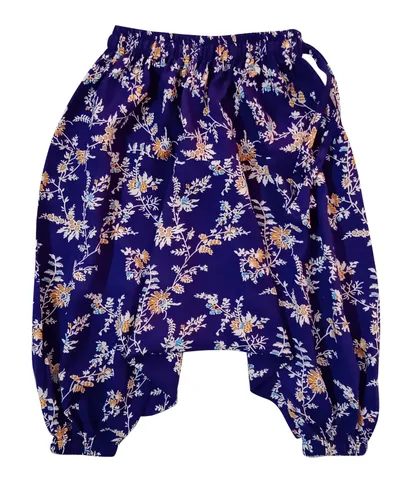 Snowflakes Girls Harem Pants With Floral Print - Blue