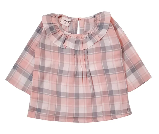 Snowflakes Girls 3/4th Sleeve Checkered Top - Pink